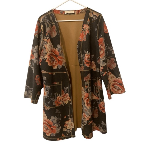 Solitaire Jackets & Blazers - Anthropologie Solitaire Vegan Suede Duster Kimono Size L Bohemian Floral Boho